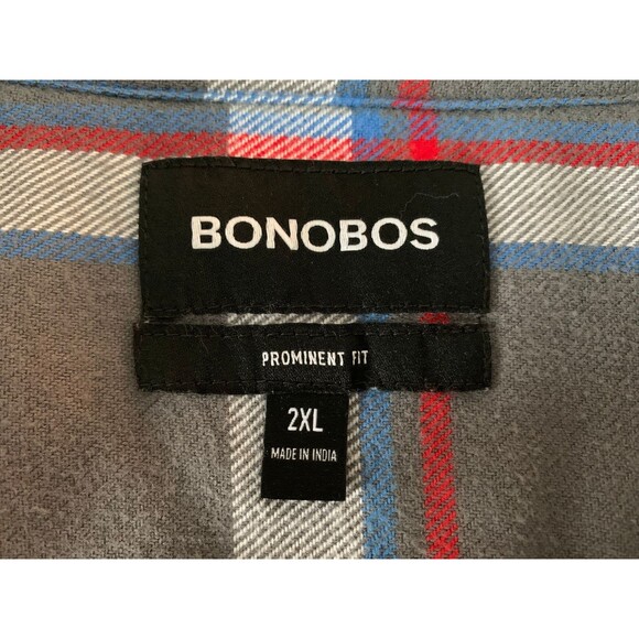 Bonobos Men's size 2XL Gray/Blue/Red Prominent Fit Warm Flannel Plaid Shirt - Picture 4 of 8